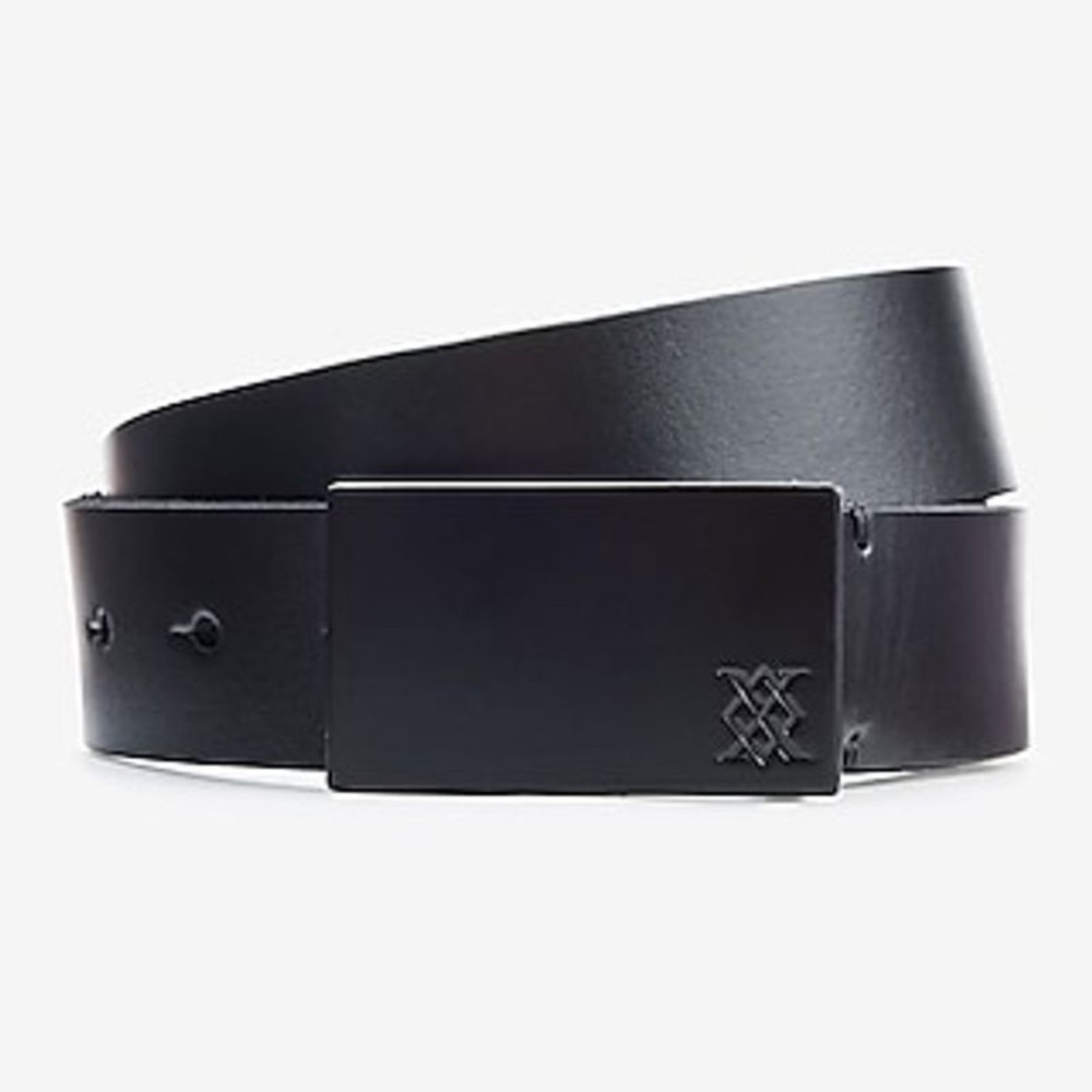 NWT Express Men’s Black Leather X Logo Plaque Belt